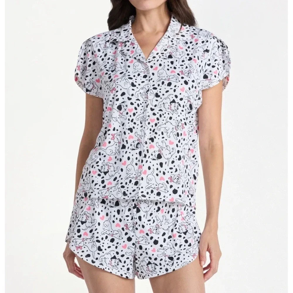 Disney 101 Dalmatians Pajama Set Women L (12-14) 2pc Dogs Hearts‎ Cute NEW - Picture 8 of 8